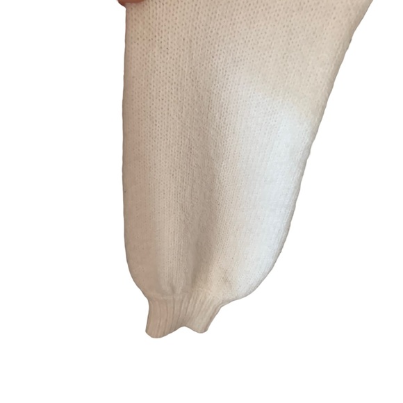 Halogen Womens White Puff Balloon Sleeve Oversized Cozy Crewneck Sweater Sz XXS - Picture 3 of 6